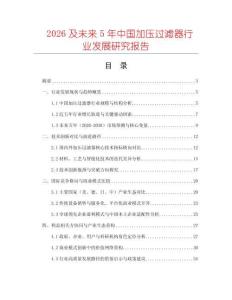 2026及未來5年中國(guó)加壓過濾器行業(yè)發(fā)展研究報(bào)告