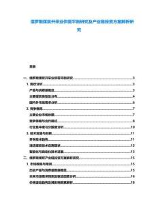 俄羅斯煤炭開(kāi)采業(yè)供需平衡研究及產(chǎn)業(yè)鏈投資方案解析研究