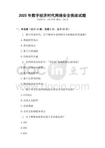 2025年數字經濟時代網絡安全挑戰試題