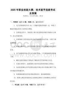 2025年職業技能大賽：技術能手選拔考試及答案