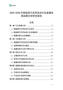 2025-2030年新能源汽車(chē)用電池行業(yè)直播電商戰(zhàn)略分析研究報(bào)告