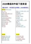 2026春新版四年級下英語重點知識：單詞英漢對照表《人教版PEP》
