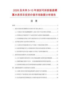 2026及未來5-10年液封可拆卸垂直螺翼水表項目投資價值市場數據分析報告