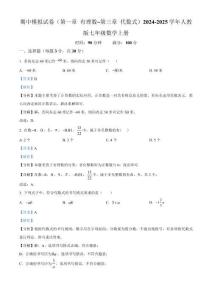 期中模擬試卷（第一章 有理數~第三章 代數式）2024-2025學年人教版數學七年級上冊（解析版）