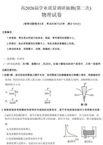重慶九龍坡等區高2026屆學業質量調研抽測（第二次）物理+答案