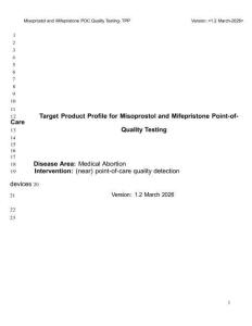 米索前列醇和米非司酮护理点质量检测的目标产品概况-世界卫生组织