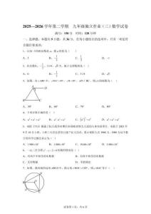 新疆维吾尔自治区乌鲁木齐市2025-2026学年第二学期 九年级独立作业（三）数学试卷【含答案】