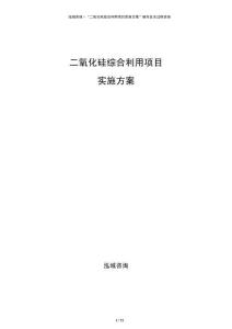 二氧化硅綜合利用項目實施方案