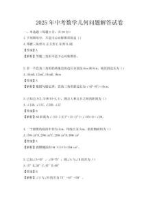 2025年中考數學幾何問題解答試卷