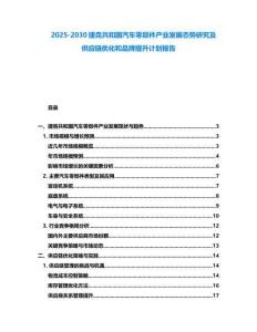 2025-2030捷克共和國汽車零部件產業發展態勢研究及供應鏈優化和品牌提升計劃報告