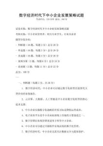 數字經濟時代下中小企業發展策略試題