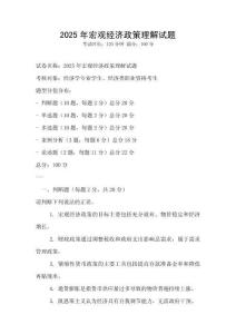 2025年宏观经济政策理解试题