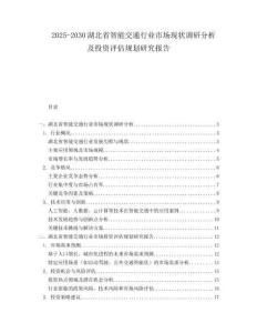 2025-2030湖北省智能交通行業(yè)市場現(xiàn)狀調(diào)研分析及投資評估規(guī)劃研究報(bào)告