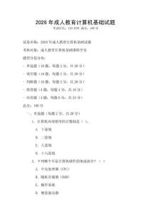 2026年成人教育計算機基礎試題