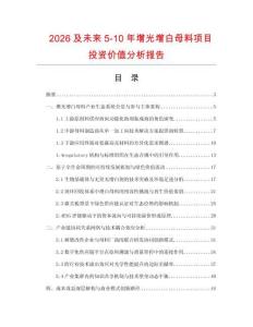 2026及未來5-10年增光增白母料項目投資價值分析報告