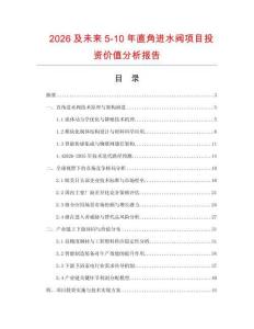 2026及未來5-10年直角進水閥項目投資價值分析報告
