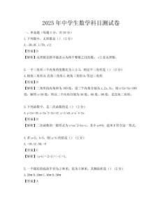 2025年中学生数学科目测试卷