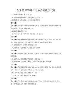 企業(yè)品牌戰(zhàn)略與市場營銷模擬試題