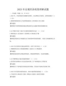2025年宏觀經濟政策理解試題