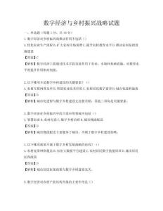 數字經濟與鄉村振興戰略試題