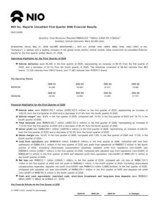 蔚來2026年第一季度業(yè)績報告 NIO Inc. Reports Unaudited First Quarter 2026 Financial Results