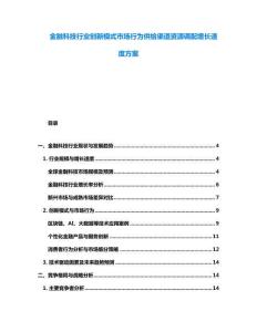 金融科技行業創新模式市場行為供給渠道資源調配增長速度方案