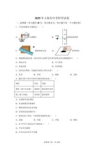 上海市2025年中考科學試卷試題真題及答案詳解（精校打印版）