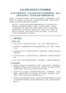 企業資質證照清單與年檢提醒表——含常用資質證照分類清單、頒發機關與有效期速查、雙周期提醒機制、變更延續流程、電子存檔規范、掛失補辦指南、使用審批與責任交接模板、年度盤點記錄表