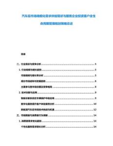 汽車后市場(chǎng)精細(xì)化需求供給現(xiàn)狀與服務(wù)企業(yè)投資客戶全生命周期管理規(guī)劃策略總述