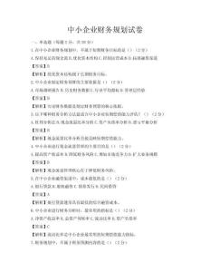 中小企业财务规划试卷