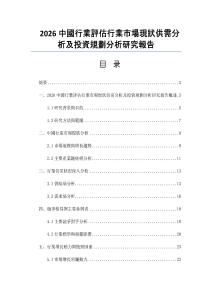 2026中國行業評估行業市場現狀供需分析及投資規劃分析研究報告
