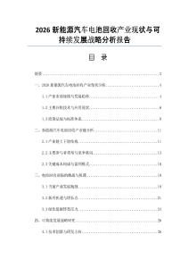 2026新能源汽车电池回收产业现状与可持续发展战略分析报告