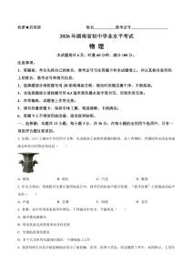 2026年湖南省中考物理真题卷（含答案与解析）