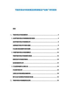 节能环保业市场发展及政策激励及产业推广研究报告