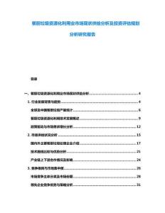 餐厨垃圾资源化利用业市场现状供给分析及投资评估规划分析研究报告