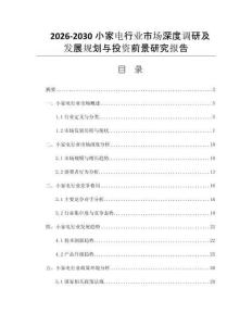 2026-2030小家电行业市场深度调研及发展规划与投资前景研究报告