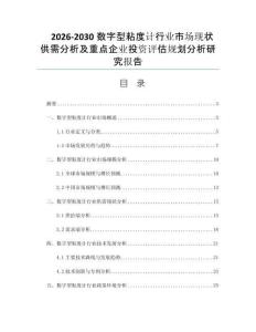 2026-2030数字型粘度计行业市场现状供需分析及重点企业投资评估规划分析研究报告
