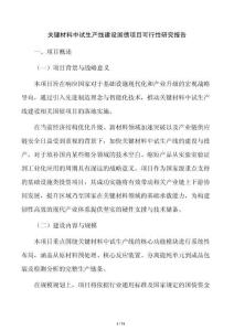 關鍵材料中試生產線建設國債項目可行性研究報告