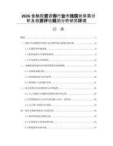 2026金融投资咨询行业市场现状供需分析及投资评估规划分析研究环境