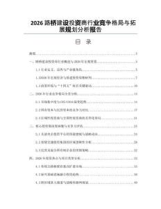 2026路橋建設投資商行業競爭格局與拓展規劃分析報告