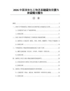2026中国液体化工物流基础设施投资与建设规划报告