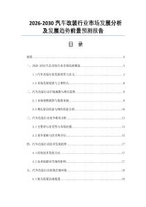2026-2030汽车改装行业市场发展分析及发展趋势前景预测报告