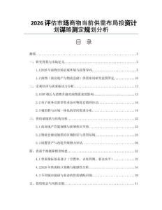 2026评估市场商物当前供需布局投资计划谋略测定规划分析