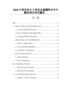2026中国液体化工物流企业战略合作与联盟模式研究报告