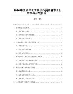 2026中国液体化工物流外资企业本土化策略与挑战报告
