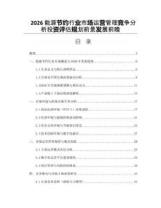 2026能源节约行业市场运营管理竞争分析投资评估规划前景发展前瞻