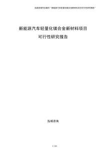 新能源汽车轻量化镁合金新材料项目可行性研究报告