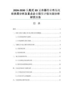 2026-2030头戴式3D显示器行业市场现状供需分析及重点企业投资评估规划分析研究报告
