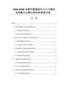 2026-2030中国宁夏煤炭行业经营模式与投融资战略规划分析研究报告
