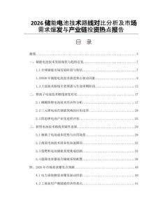 2026储能电池技术路线对比分析及市场需求爆发与产业链投资热点报告